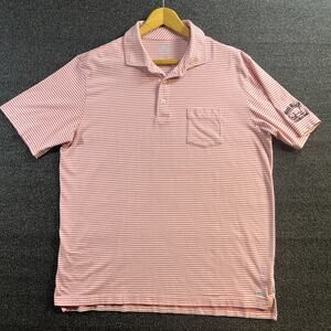 Peter Millar Polo Shirt Performance Pink Seaside Wash Golf Stretch Striped Sz L